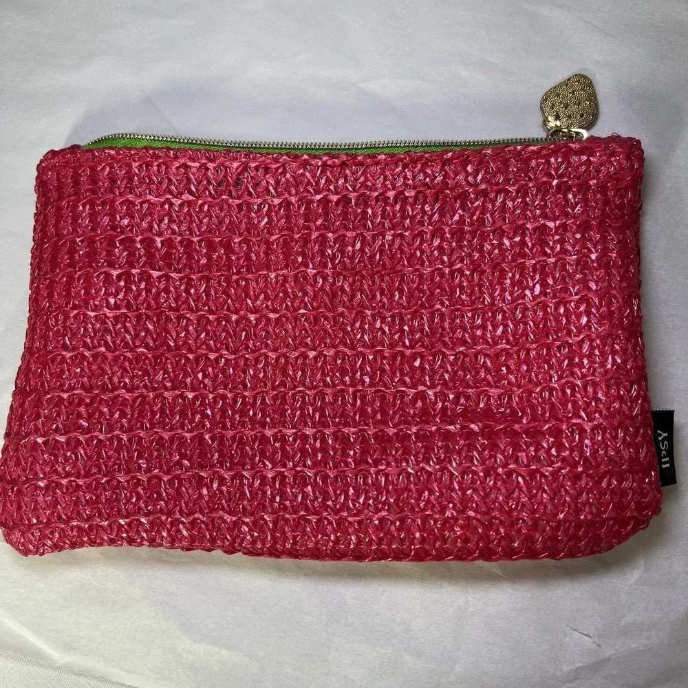 IPSY March 2025 Glam Makeup Bag Only, Hot Pink With Gold Strawberry Zipper‎